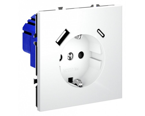 Розетка с заземлением и со шторкой и 2хUSB type A и C, без рамки Voltum S70 VLS040502 Розетка с заземлением и со шторкой и 2хUSB type A и C, без рамки Voltum S70 VLS040502
