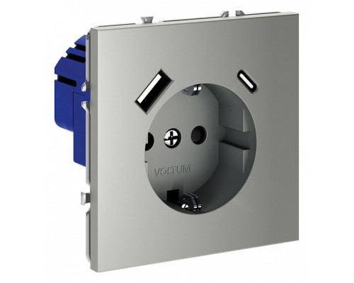 Розетка с заземлением и со шторкой и 2хUSB type A и C, без рамки Voltum S70 VLS040505 Розетка с заземлением и со шторкой и 2хUSB type A и C, без рамки Voltum S70 VLS040505