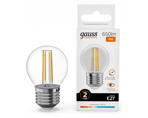 Лампа светодиодная Gauss Filament Elementary E27 10Вт 2700K 52210 Лампа светодиодная Gauss Filament Elementary E27 10Вт 2700K 52210