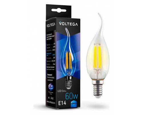 Лампа светодиодная Voltega Candle wind 6W E14 6Вт 4000K 7018 Лампа светодиодная Voltega Candle wind 6W E14 6Вт 4000K 7018