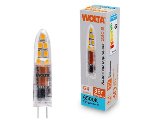 Лампа светодиодная Wolta G4 3Вт 6500K WSTD-JC-220V3W6KG4-P Лампа светодиодная Wolta G4 3Вт 6500K WSTD-JC-220V3W6KG4-P