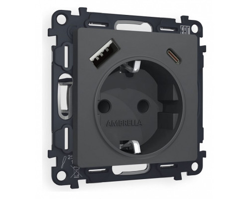 Розетка с заземлением и 2хUSB type A и C, без рамки Ambrella Volt Quant MA910010 Розетка с заземлением и 2хUSB type A и C, без рамки Ambrella Volt Quant MA910010